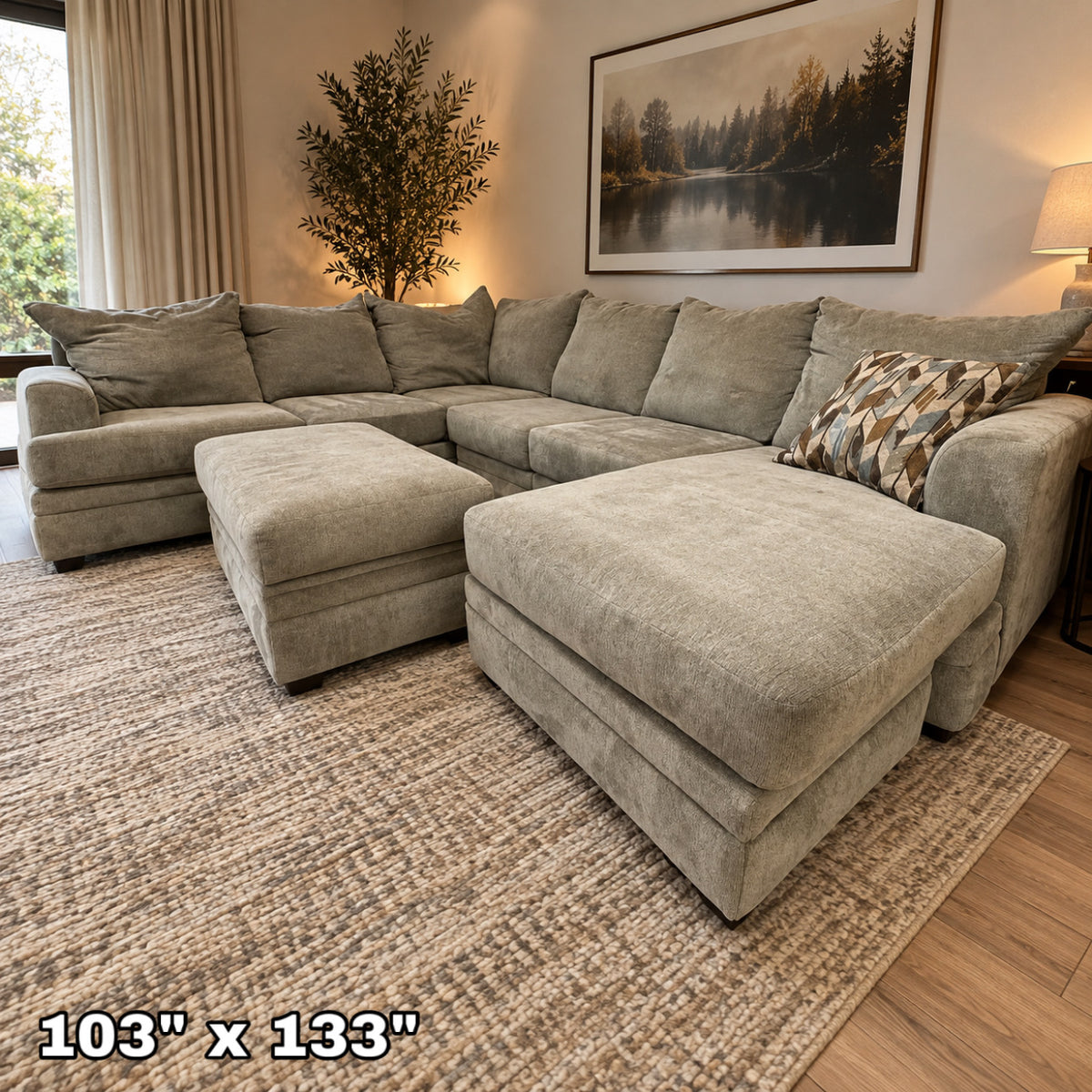 Large Sectional Chaise w/ Storage Ottoman