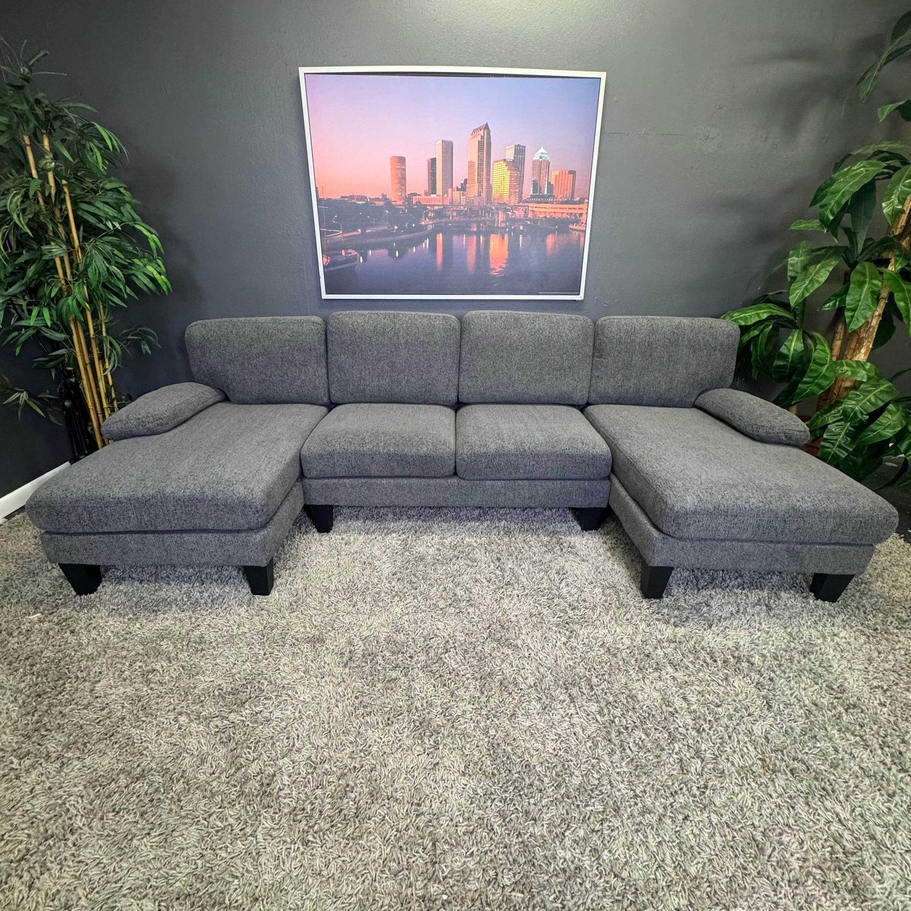 Gray Double Chaise Sectional Couch