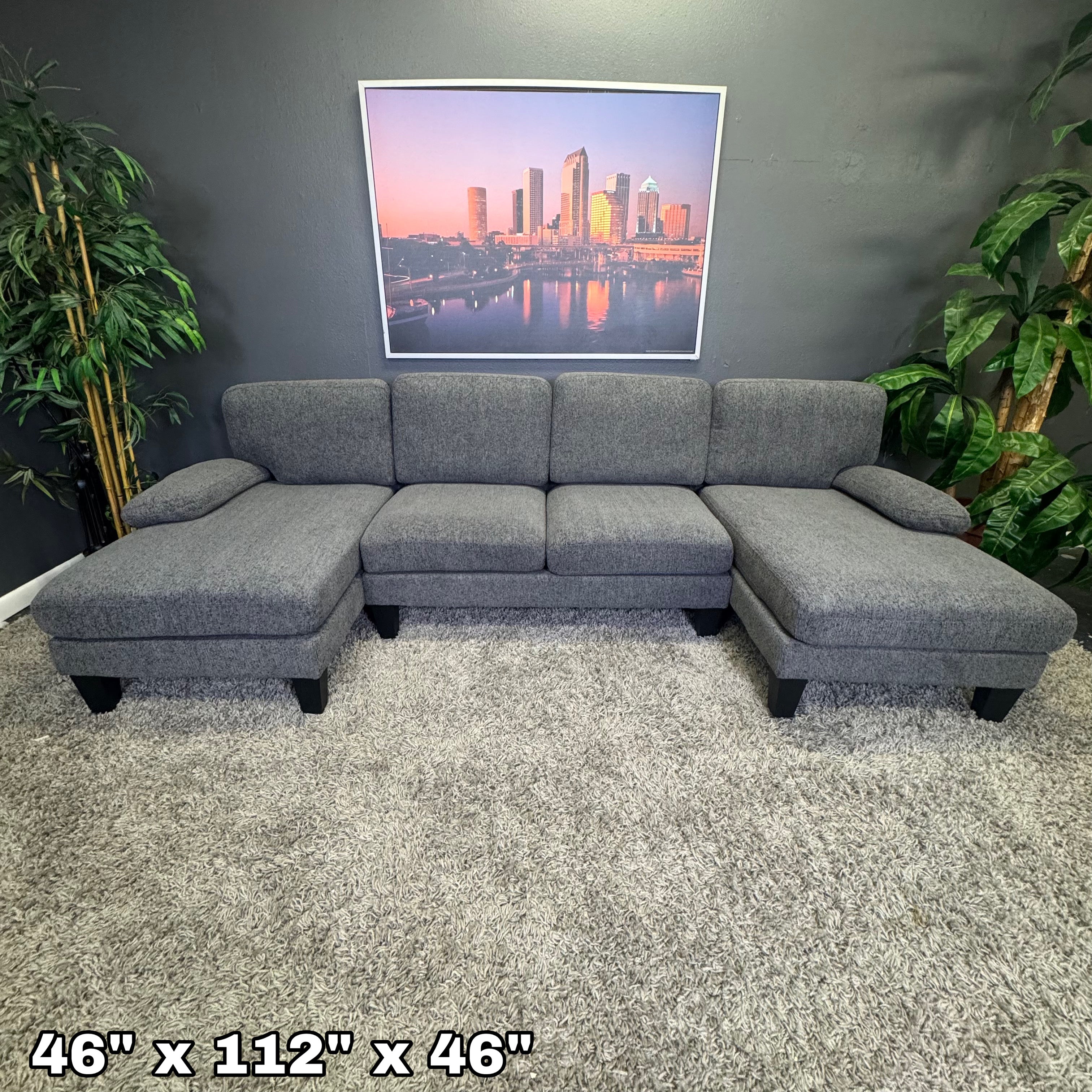 Gray Double Chaise Sectional Couch